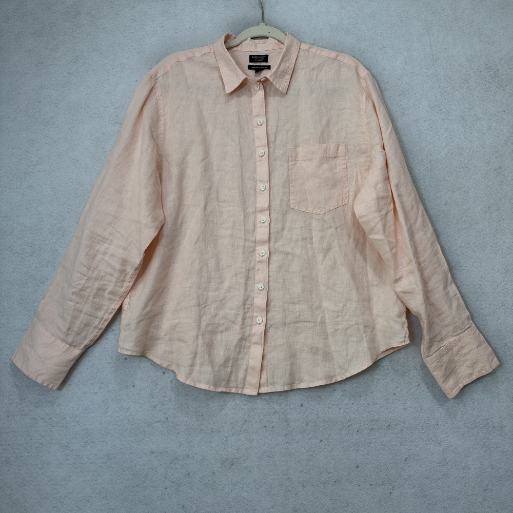 J Crew Shirt Womens 14 Pink Linen Baird McNutt Garcon Button Front Long Sleeve